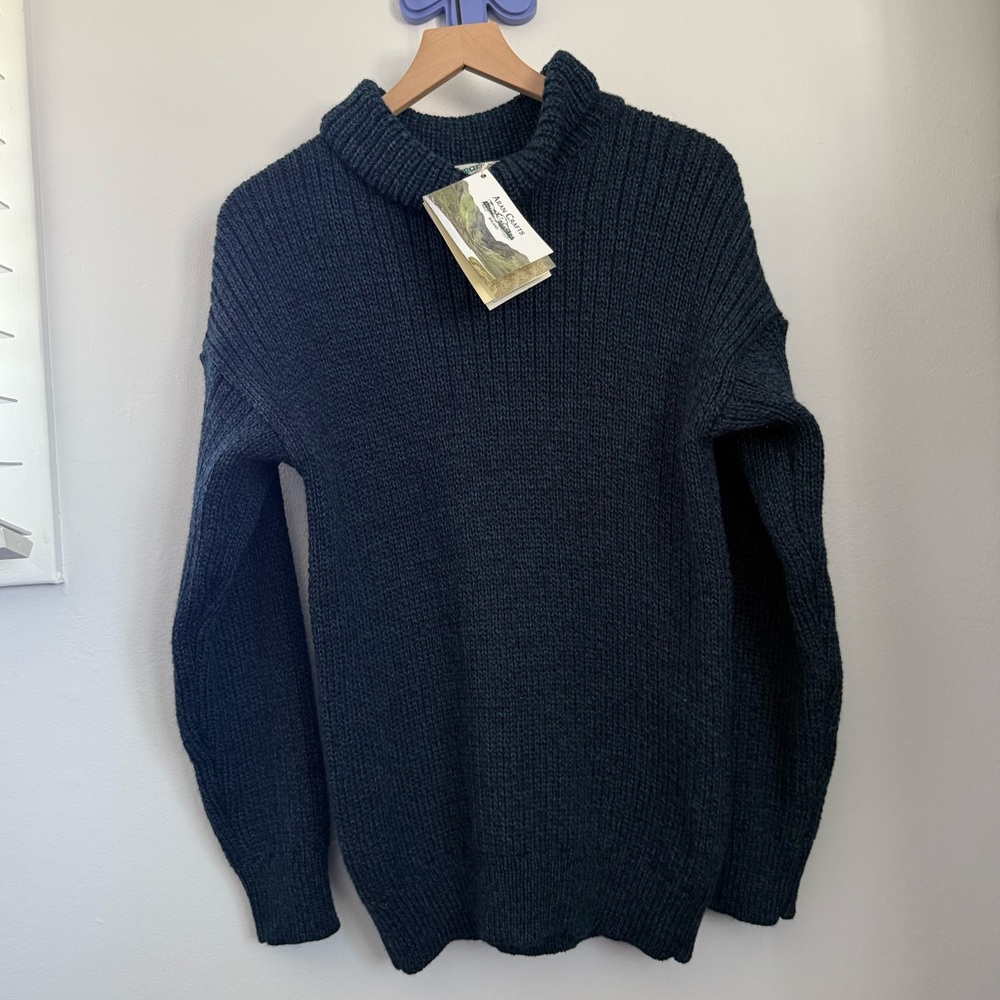 Aran Crafts Medium NEW Rib Roll Neck Sweater Blackwatch Teal Wool